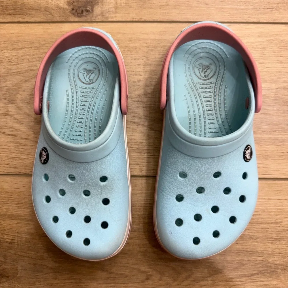 Crocs Crocband Clog Ice Blue Pink Kids Junior Size J4 Sporty Slip On Shoes